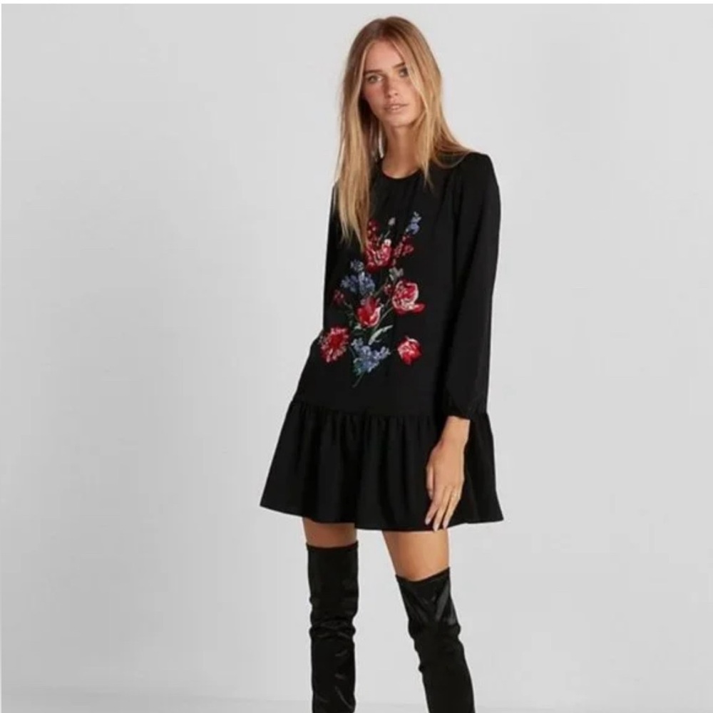 Express Floral Embroidered Shift Dress Size S